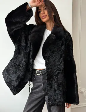 Полушубок из каракуля с норкой - фото 4
