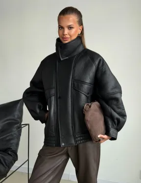 Черная натуральная дубленка из овчины - фото 7