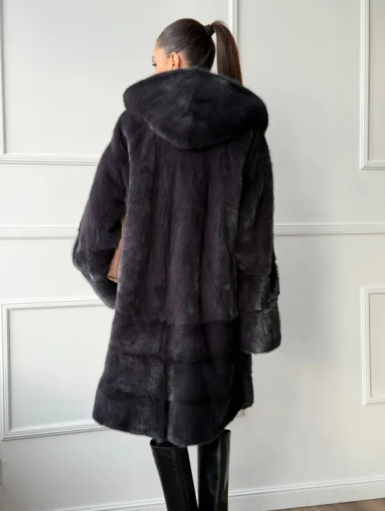 Норковая шуба с капюшоном - графит - фото 8