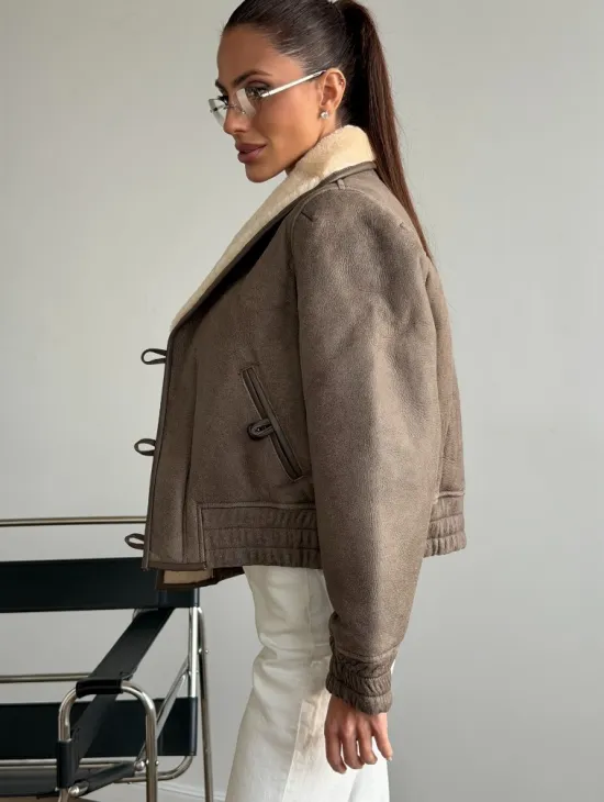 Короткая дубленка - воротник шаль - фото 5