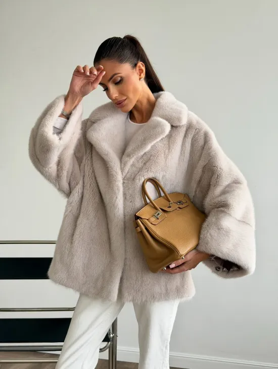 Светлый норковый полушубок - английский воротник - фото 9