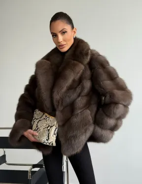 Шуба из куницы с английским воротником - фото 9