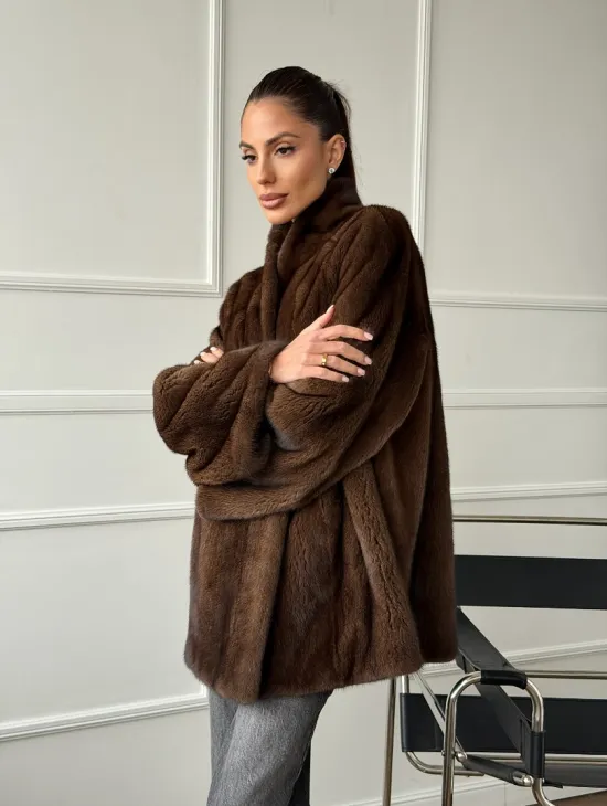 Норка жакет орех V-образный ворот - фото 10