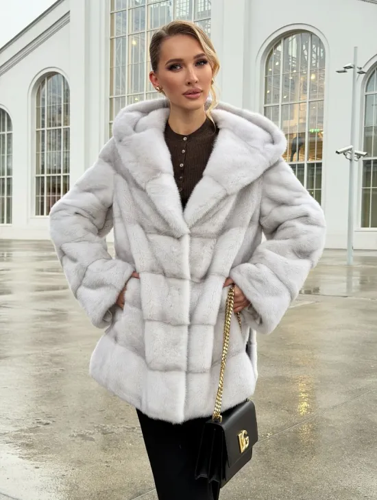 Белая норковая шуба с капюшоном - автоледи - фото 9