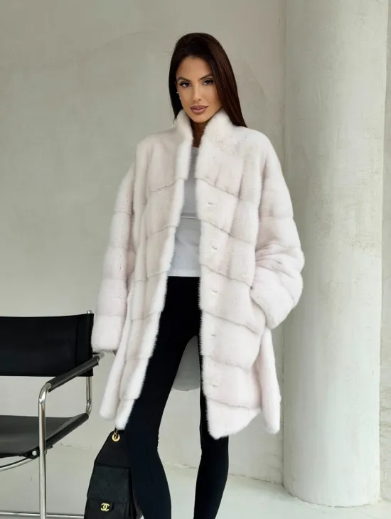 Белая шуба-кимоно, мех норка - фото 11