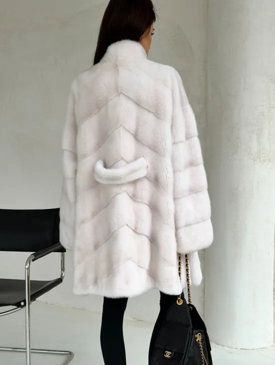 Белая шуба-кимоно, мех норка - фото 4