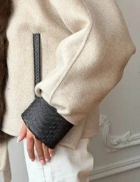 Женское шерстяное полупальто с мехом - фото 1