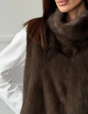 Норковая манишка коричневого цвета - фото 2