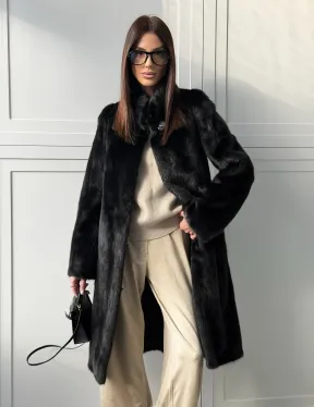 Черная норковая шуба - воротник стойка - фото 11
