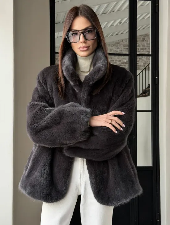 Меховой норковый жакет (серый) - фото 7