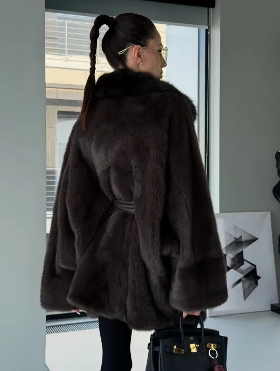 Норковое автоледи с воротником из куницы - фото 8
