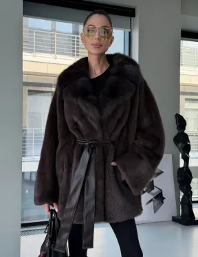 Норковое автоледи с воротником из куницы - фото 12