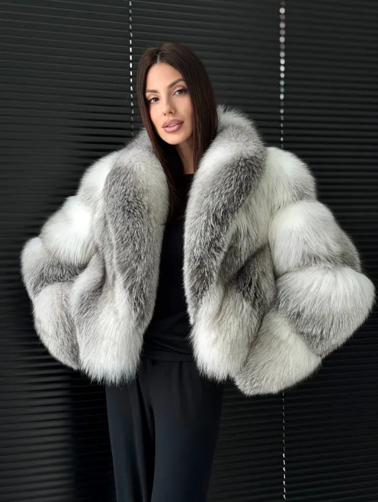 Шуба из меха арктической лисы - белая - фото 10