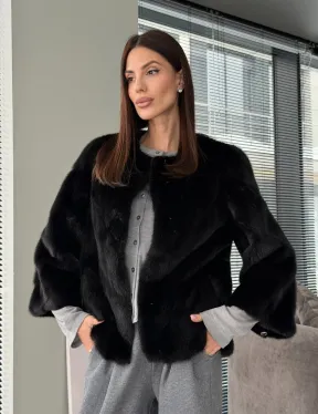 Норковый жакет - цвет черный - фото 10