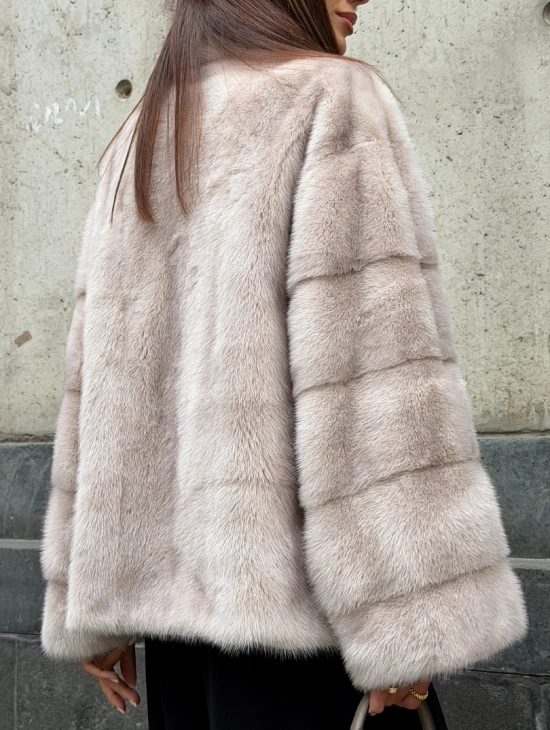 Короткая норковая шуба - воротник стойка - фото 5