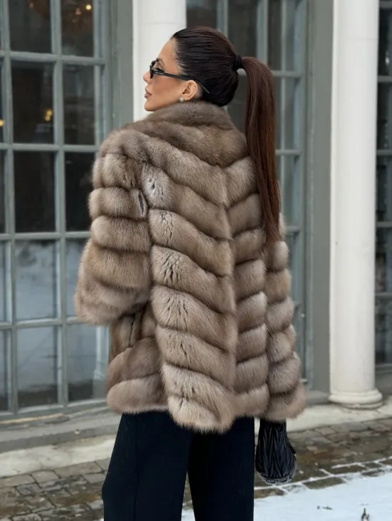 Шуба из меха куницы - цвет трюфель - фото 1