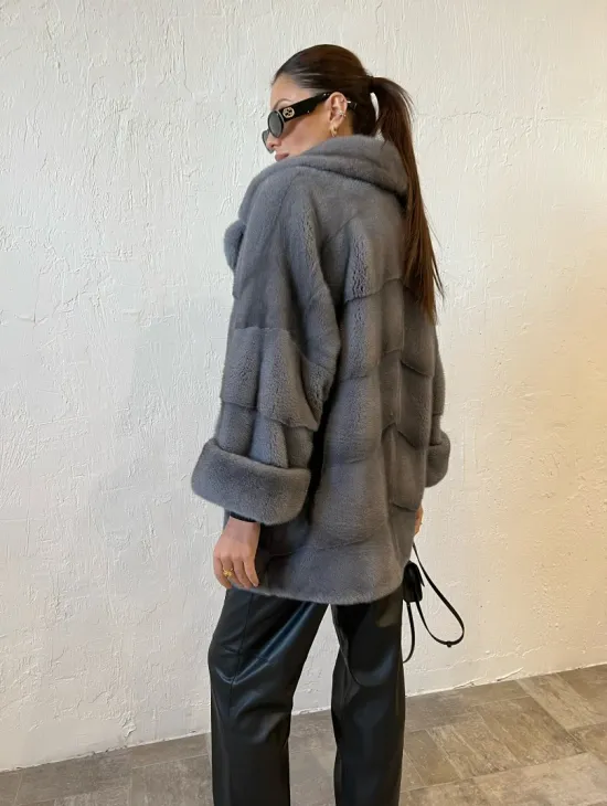 Серая короткая норковая шуба премиум качество - фото 2