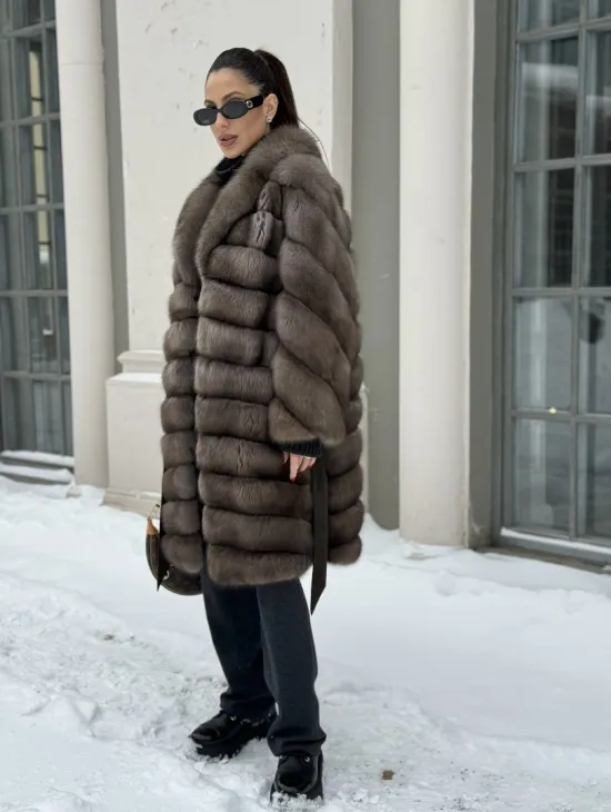 Шуба из меха соболя цвет Тортор  седина 1/2 - фото 4