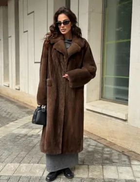 Шуба из меха норки в натуральном цвете под соболь - фото 6