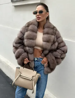 Шуба из меха соболя в оттенке торторо - фото 4