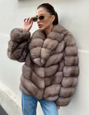 Шуба из меха соболя в оттенке торторо - фото 2