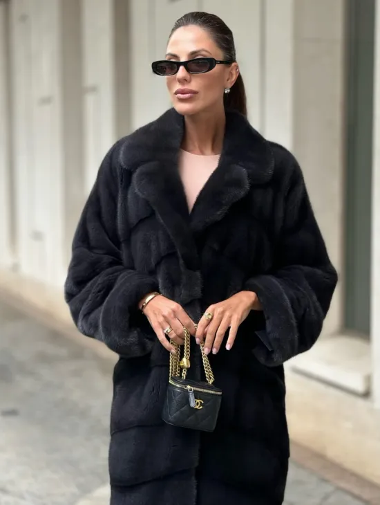 Шуба норковая кимоно - темный графит - фото 0