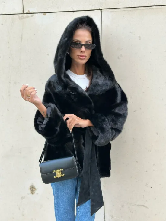 Черная норковая шуба с капюшоном - автоледи - фото 0