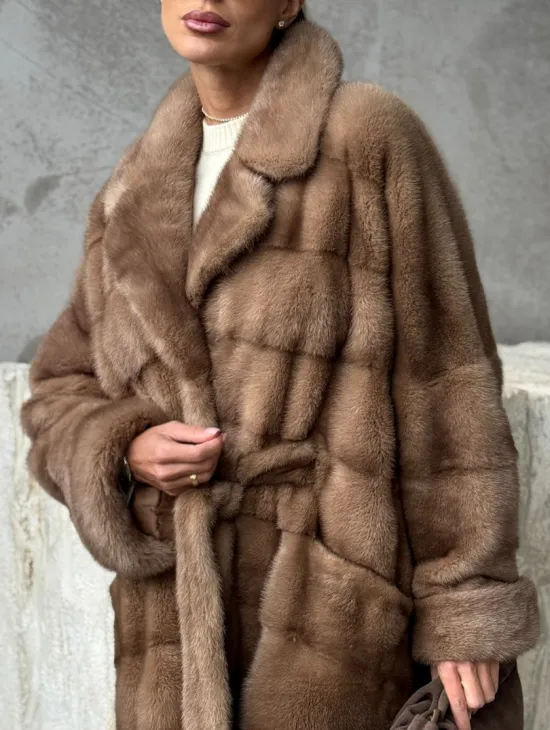 Шуба норковая английский воротник - цвет пастель - фото 2