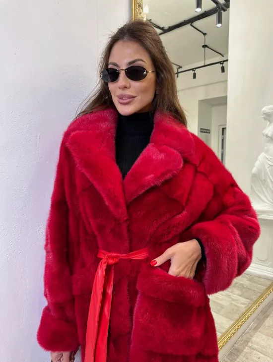 Красная шуба из финской норки - фото 1