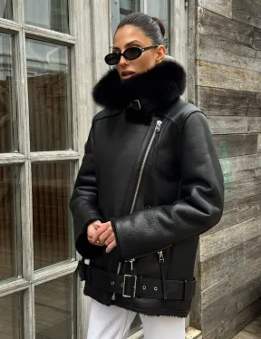 Дубленка из натуральной овчины с мехом песца - фото 8