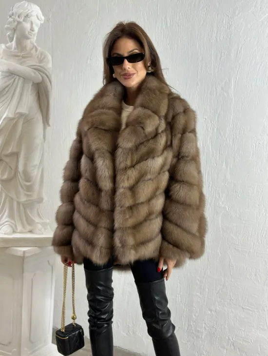 Жакет из куницы с шалью - фото 4