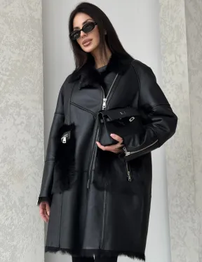 Черная дубленка на тоскане - фото 1