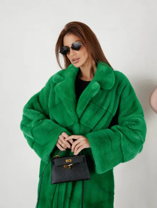 Норка паркет кимоно английский воротник - светлый изумруд - фото 2