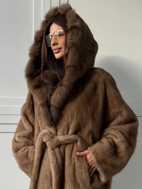 Норка NAFA пошив роспуск пастель с капюшоном куница -летучая мышь - фото 10