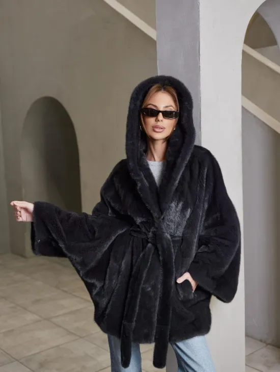 Норка графит роспуск с капюшоном летучая мышь - фото 3