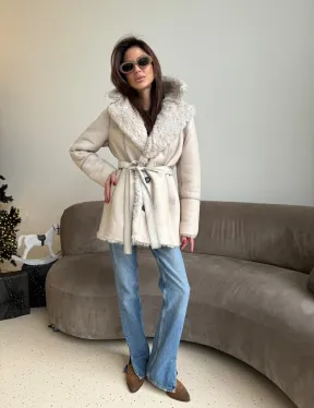 Двусторонняя дублёнка - шуба, мех тиградо английский воротник - фото 7