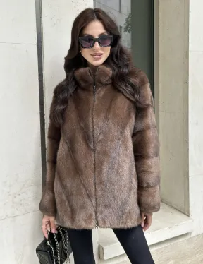 Норковая шуба в коричневом оттенке - Соболь - фото 3